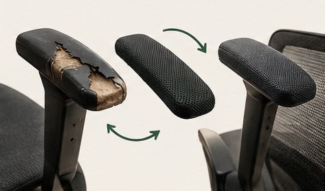 Accoudoir abîmé remplacé par un habillage en tissu maille plutôt que par une pièce neuve
